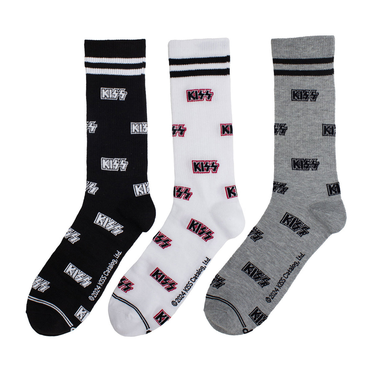 Grey-Black-White - Front - Kiss Unisex Adult Logos Crew Socks (Pack of 3)