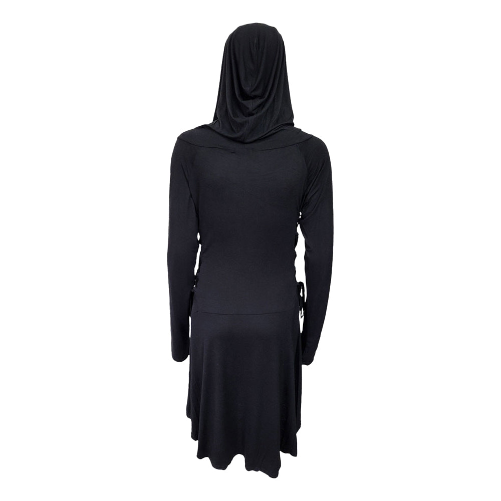 Black - Back - Spiral Direct Womens-Ladies Plain Hooded T-Shirt Dress