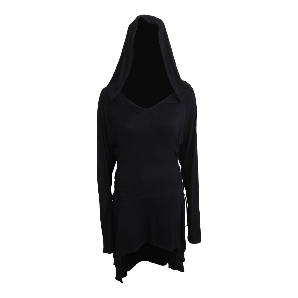 Black - Front - Spiral Direct Womens-Ladies Plain Hooded T-Shirt Dress