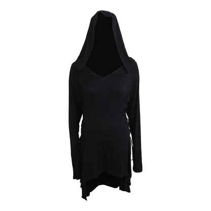 Black - Front - Spiral Direct Womens-Ladies Plain Hooded T-Shirt Dress