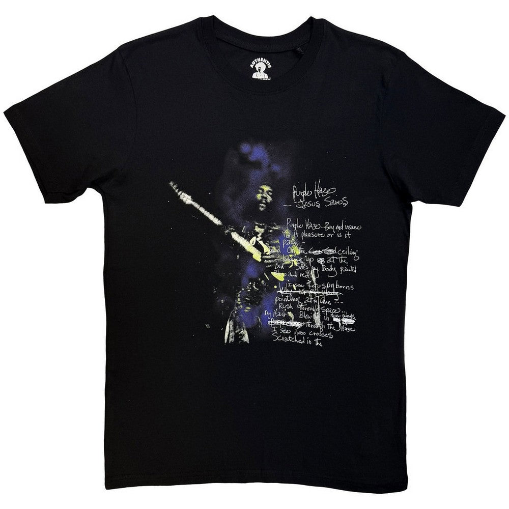Black - Front - Jimi Hendrix Unisex Adult Purple Haze Lyrics T-Shirt