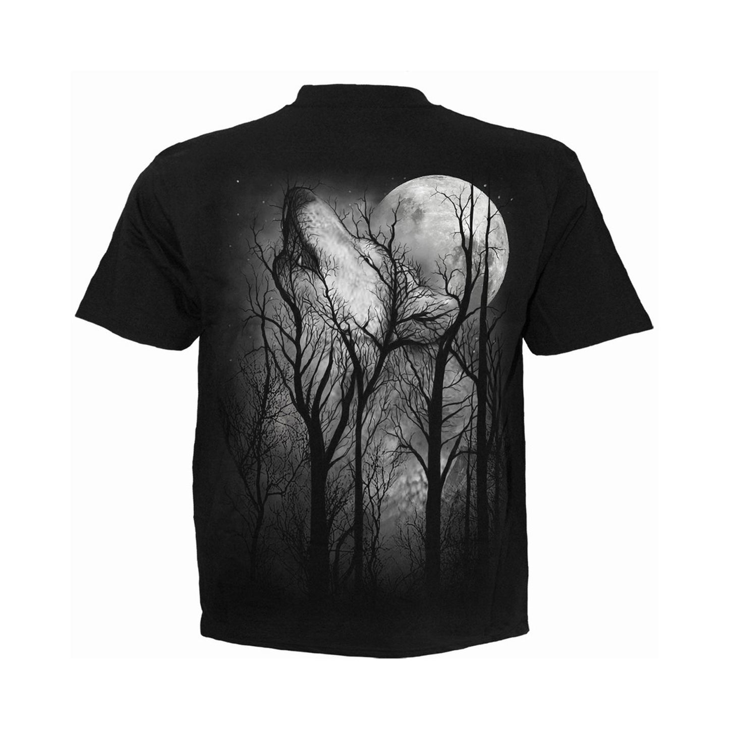 Black - Back - Spiral Direct Unisex Adult Forest Wolf T-Shirt