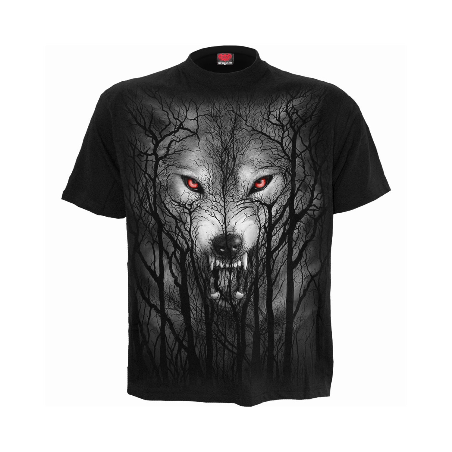 Black - Front - Spiral Direct Unisex Adult Forest Wolf T-Shirt