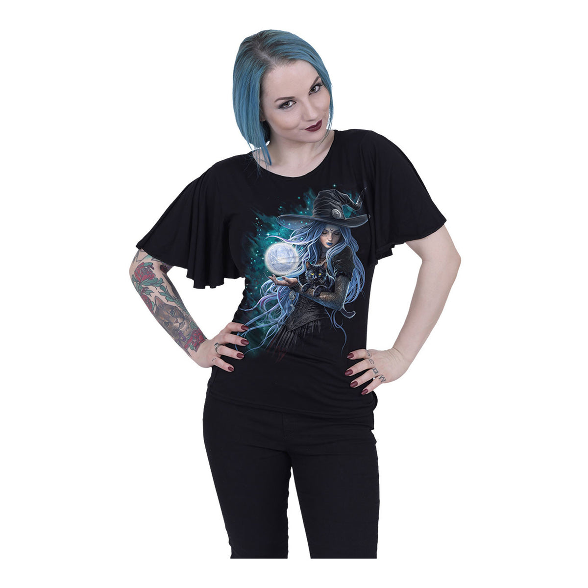 Black - Back - Spiral Direct Womens-Ladies Mystical Moon Batwing Sleeve T-Shirt