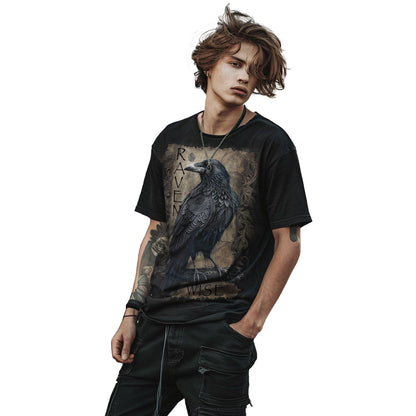Black - Side - Spiral Direct Unisex Adult Raven Wise Back Print T-Shirt