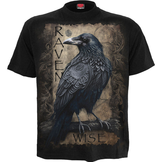Black - Front - Spiral Direct Unisex Adult Raven Wise Back Print T-Shirt