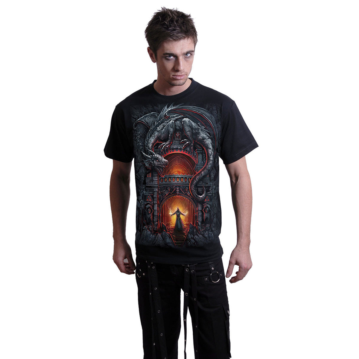 Black - Side - Spiral Direct Unisex Adult Dragon´s Lair Back Print T-Shirt