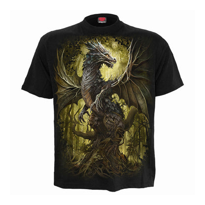 Black - Front - Spiral Direct Unisex Adult Oak Dragon Back Print T-Shirt