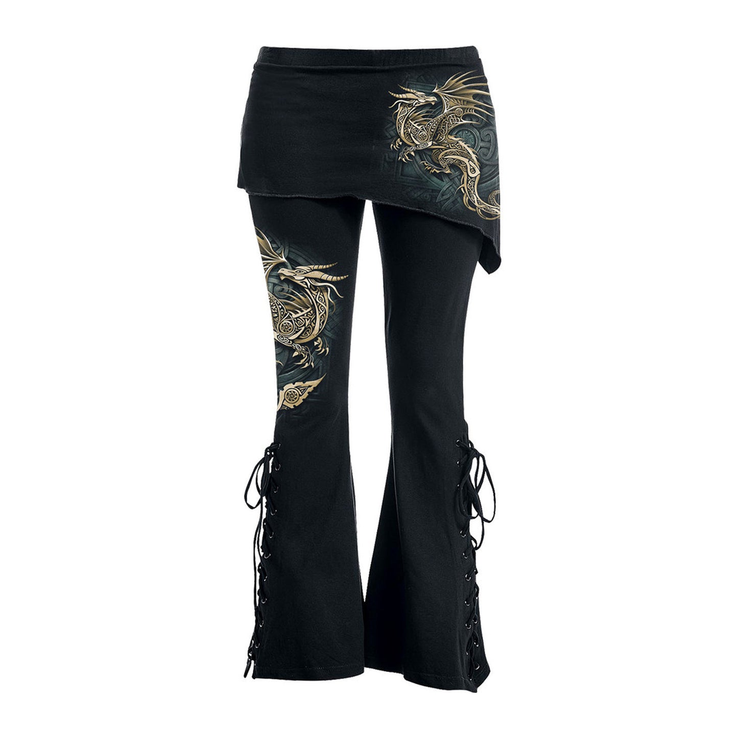 Black - Front - Spiral Direct Womens-Ladies Celtic Dragon Micro Skirt Bootcut Leggings
