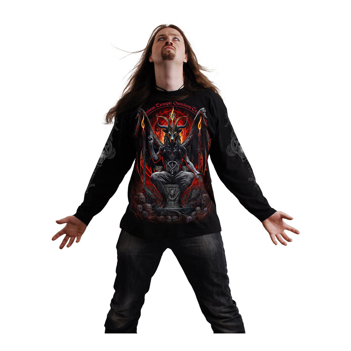 Black - Side - Spiral Direct Unisex Adult Baphomet Back Print Long-Sleeved T-Shirt