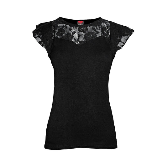 Black - Front - Spiral Direct Womens-Ladies Lace Layered Sleeve Top