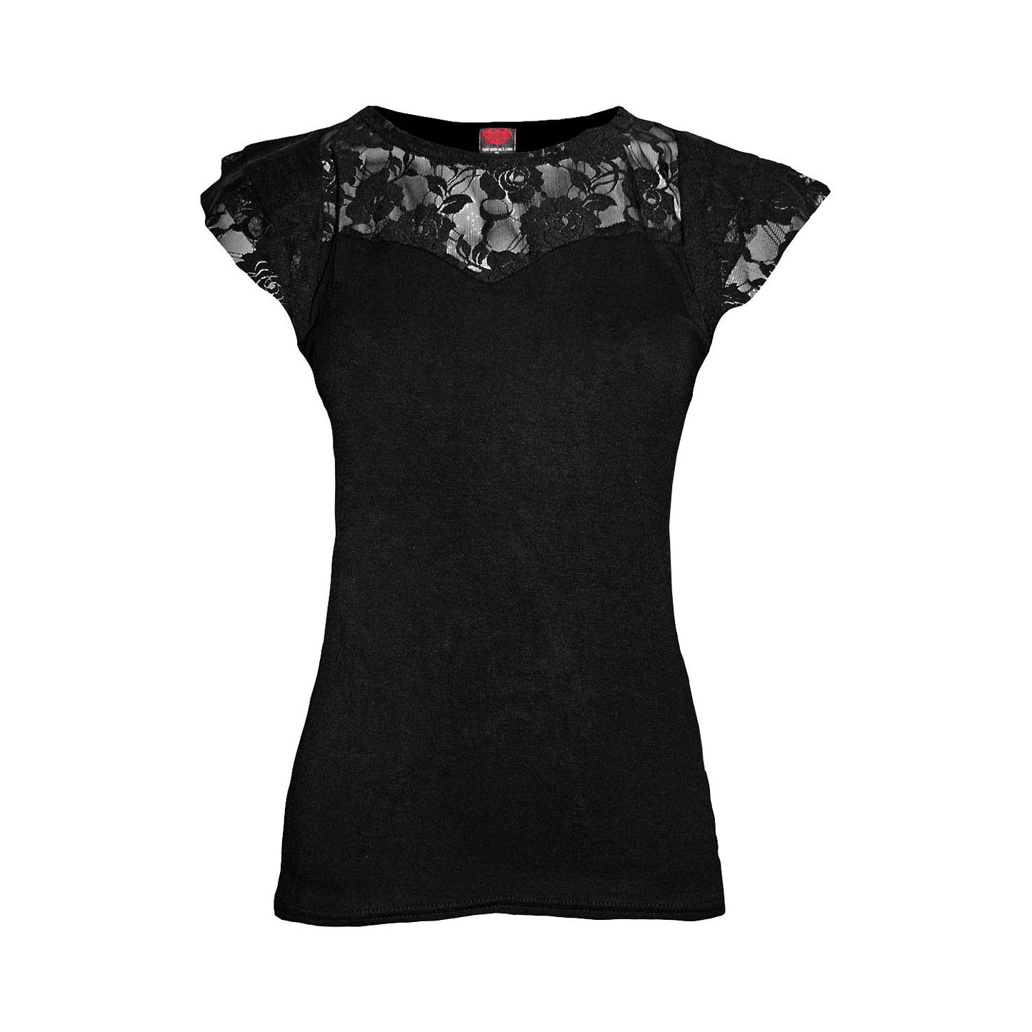 Black - Front - Spiral Direct Womens-Ladies Lace Layered Sleeve Top
