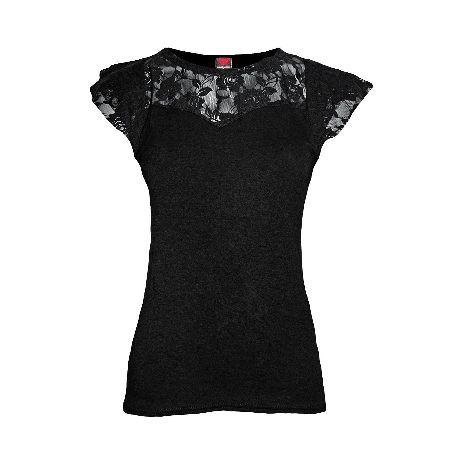 Black - Front - Spiral Direct Womens-Ladies Lace Layered Sleeve Top
