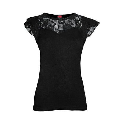 Black - Front - Spiral Direct Womens-Ladies Lace Layered Sleeve Top