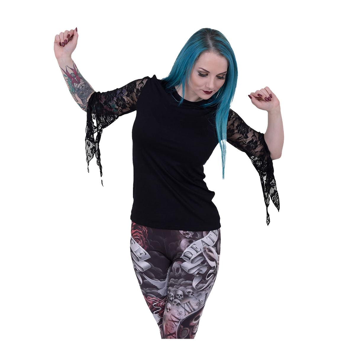 Black - Back - Spiral Direct Womens-Ladies Rose Lace Top