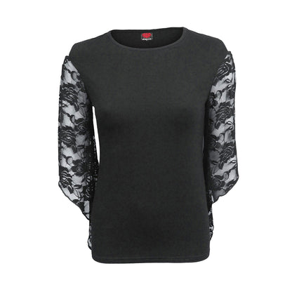 Black - Front - Spiral Direct Womens-Ladies Rose Lace Top