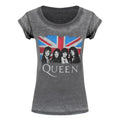 Charcoal Grey - Front - Queen Womens-Ladies Burnout Union Jack T-Shirt