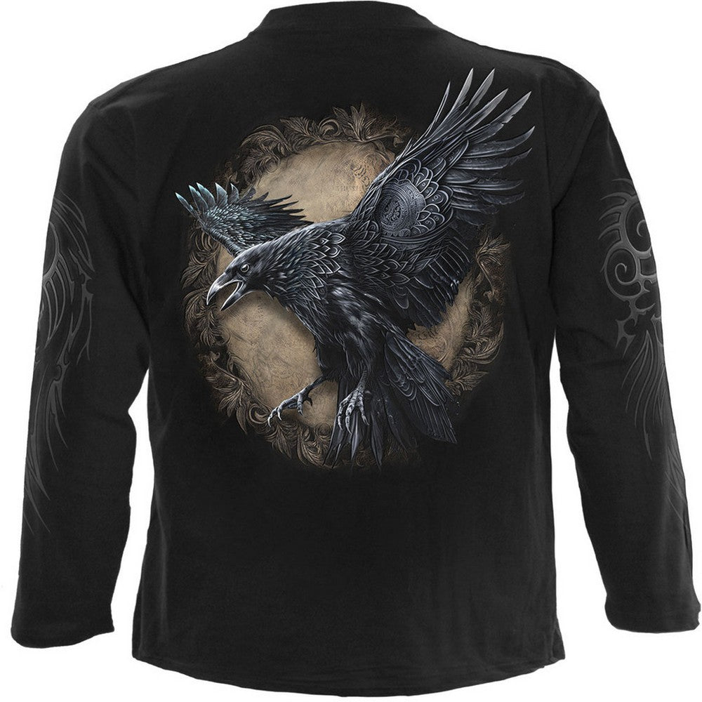 Black - Back - Spiral Direct Unisex Adult Raven Wise Back Print Long-Sleeved T-Shirt