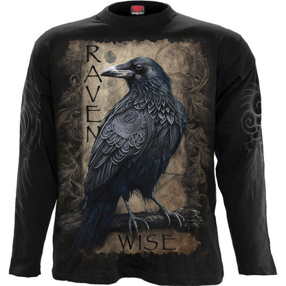 Black - Front - Spiral Direct Unisex Adult Raven Wise Back Print Long-Sleeved T-Shirt
