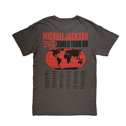 Charcoal Grey - Back - Michael Jackson Unisex Adult Bad World Tour 88 Back Print T-Shirt