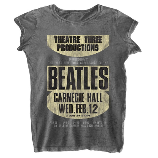 Charcoal Grey - Front - The Beatles Womens-Ladies Carnegie Hall Burnout T-Shirt