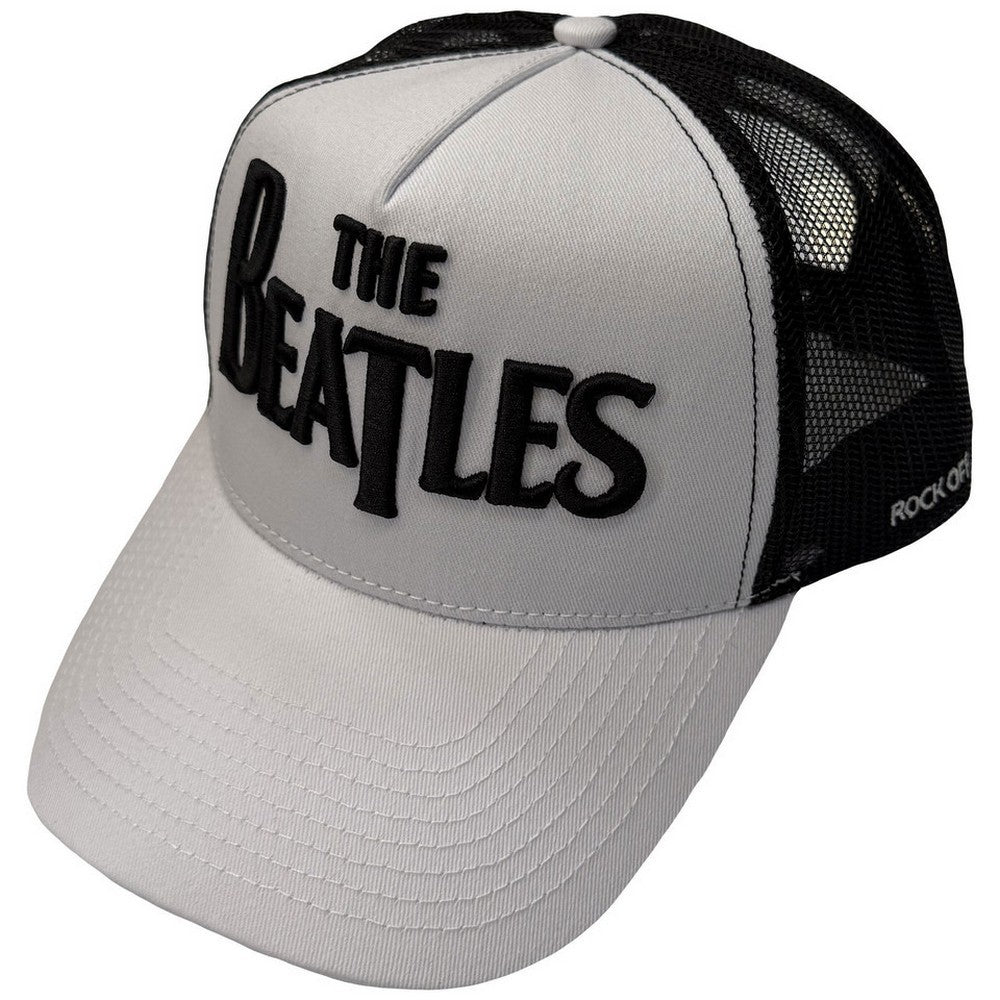 Black-White - Front - The Beatles Unisex Adult Drop T Logo & Apple Mesh Back Trucker Cap