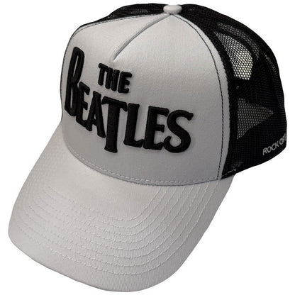 Black-White - Front - The Beatles Unisex Adult Drop T Logo & Apple Mesh Back Trucker Cap