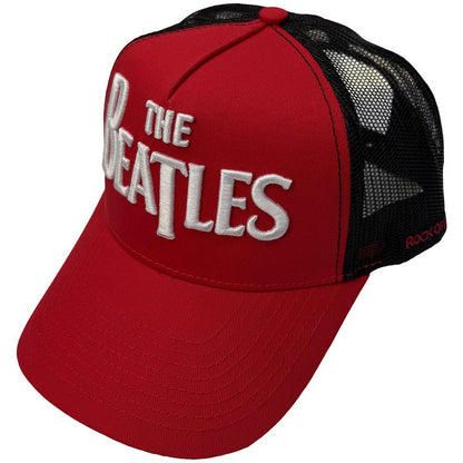 Red-Black - Front - The Beatles Unisex Adult Drop T Logo & Apple Mesh Back Trucker Cap