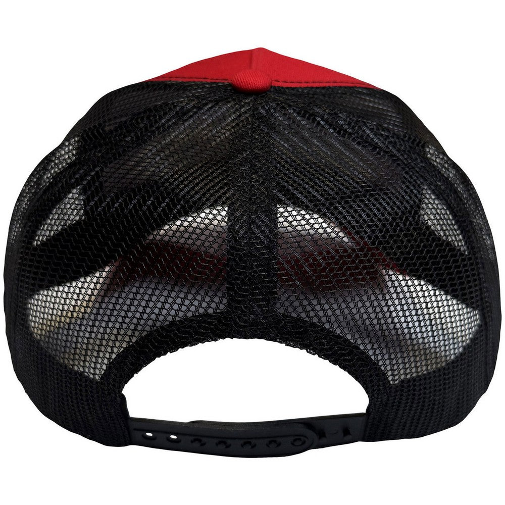Red-Black - Back - The Beatles Unisex Adult Drop T Logo & Apple Mesh Back Trucker Cap