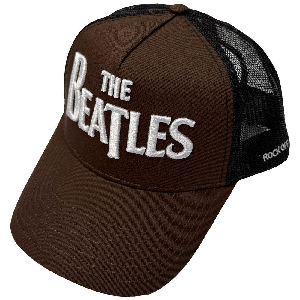 Brown-Black - Front - The Beatles Unisex Adult Drop T Logo & Apple Mesh Back Trucker Cap