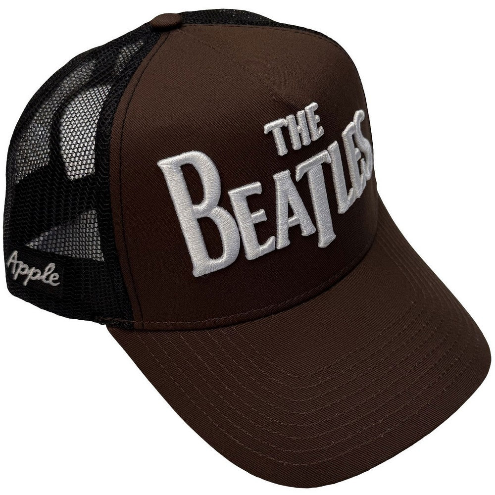 Brown-Black - Side - The Beatles Unisex Adult Drop T Logo & Apple Mesh Back Trucker Cap