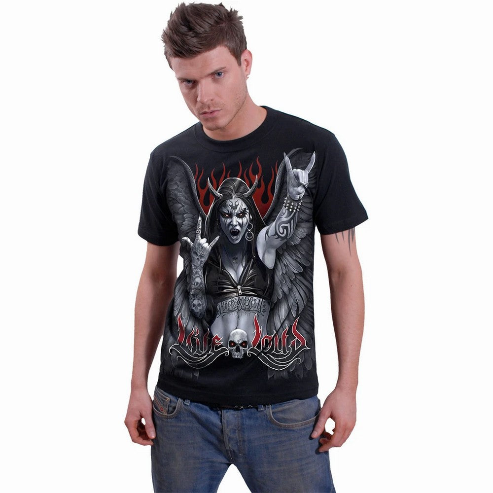 Black - Side - Spiral Direct Unisex Adult Live Loud Back Print T-Shirt