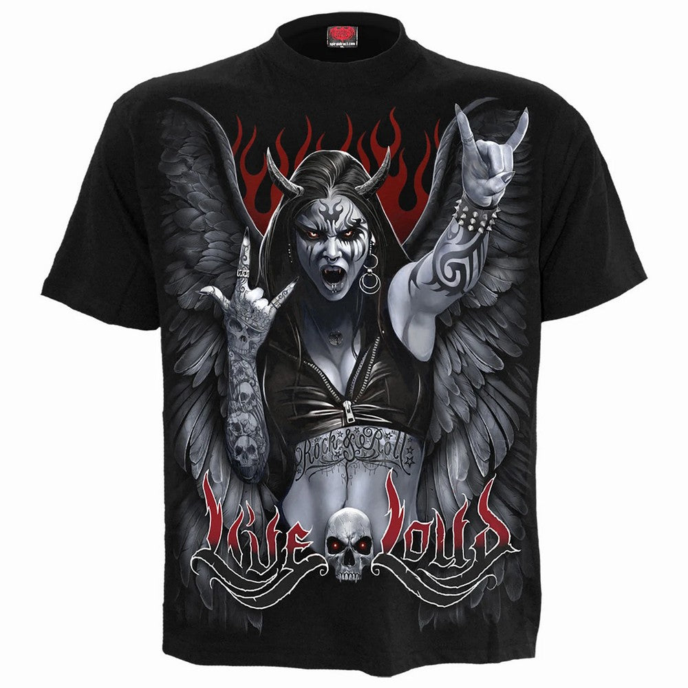 Black - Front - Spiral Direct Unisex Adult Live Loud Back Print T-Shirt