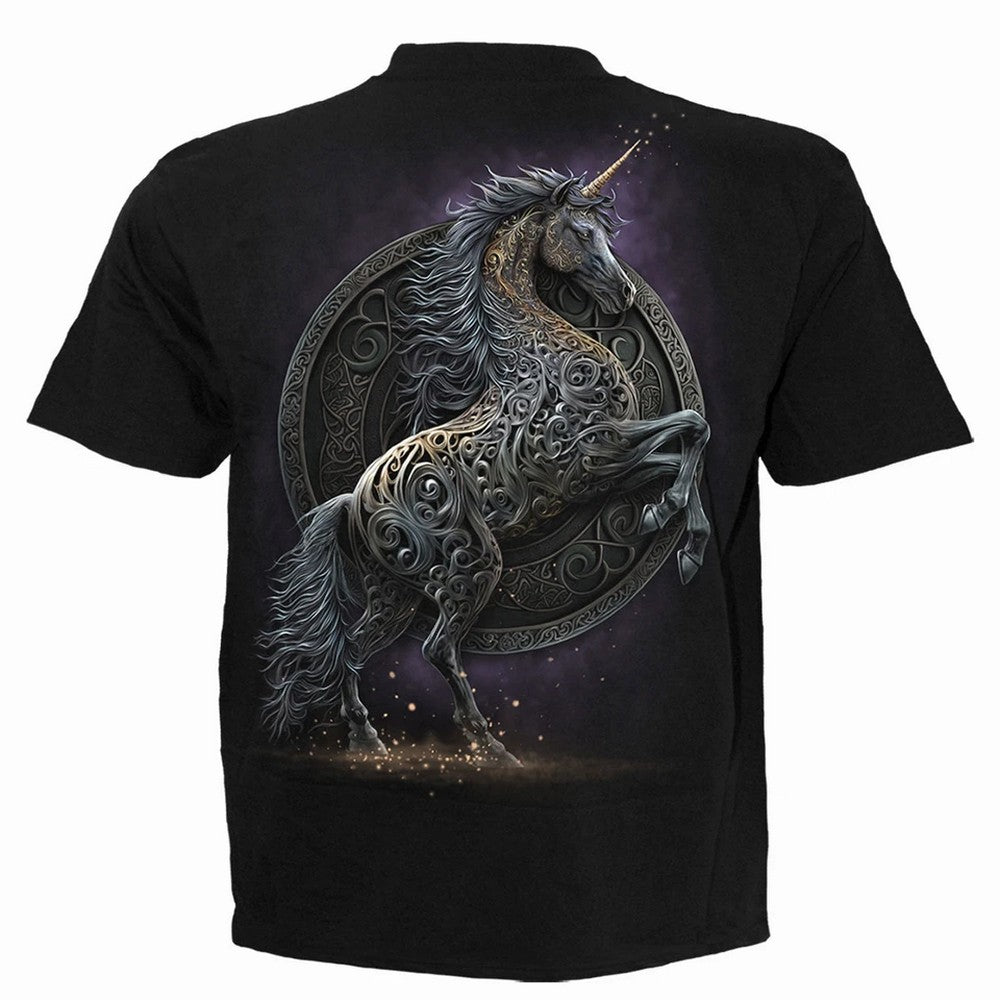 Black - Back - Spiral Direct Unisex Adult Celtic Unicorn Back Print T-Shirt