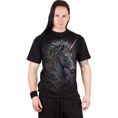 Black - Side - Spiral Direct Unisex Adult Celtic Unicorn Back Print T-Shirt