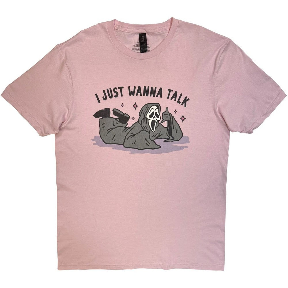 Pink - Front - Ghost Face Unisex Adult I Just Wanna Talk T-Shirt
