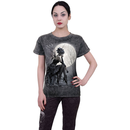 Black-Grey - Side - Spiral Direct Womens-Ladies Reflections Acid Wash Turn Up T-Shirt