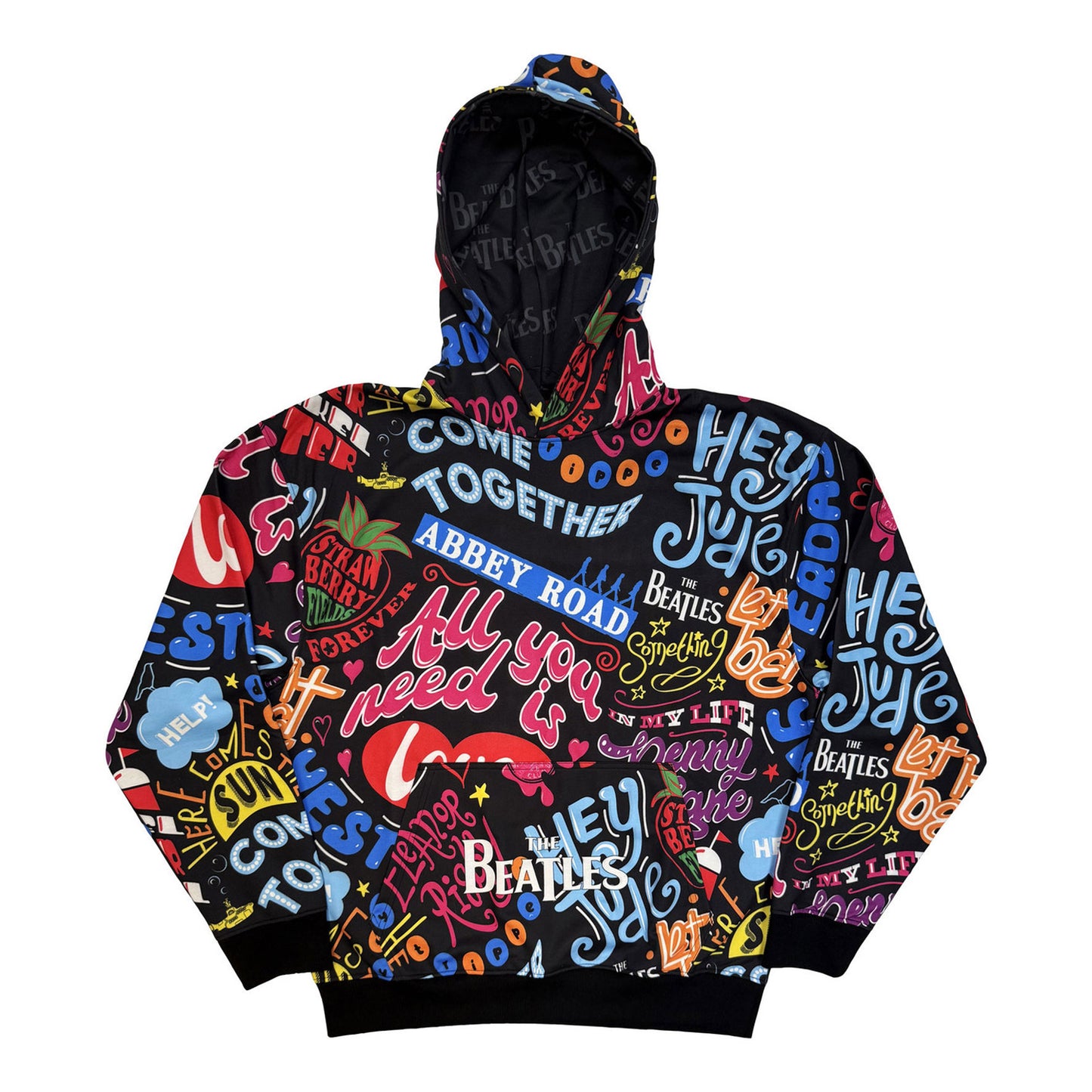 Black - Front - The Beatles Unisex Adult Song Titles Hoodie