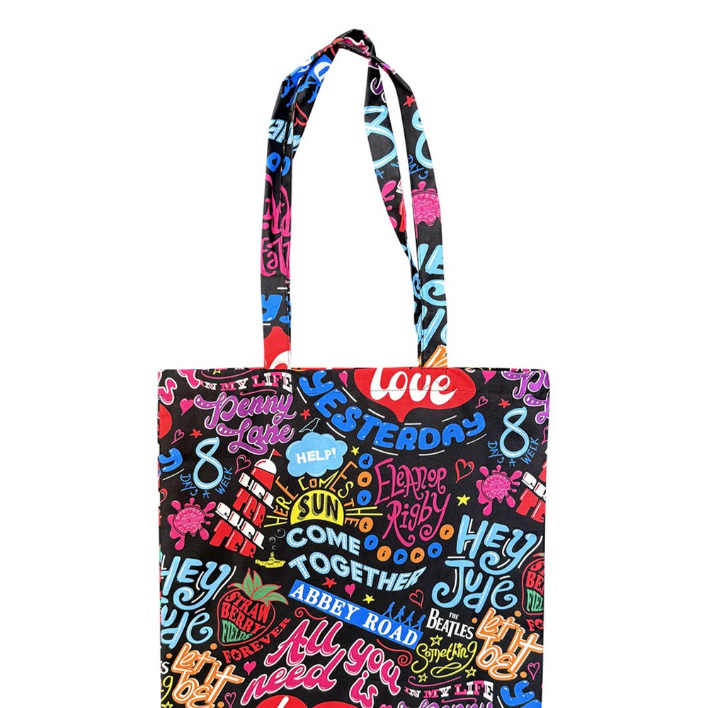 Black - Back - The Beatles Song Titles Cotton Tote Bag