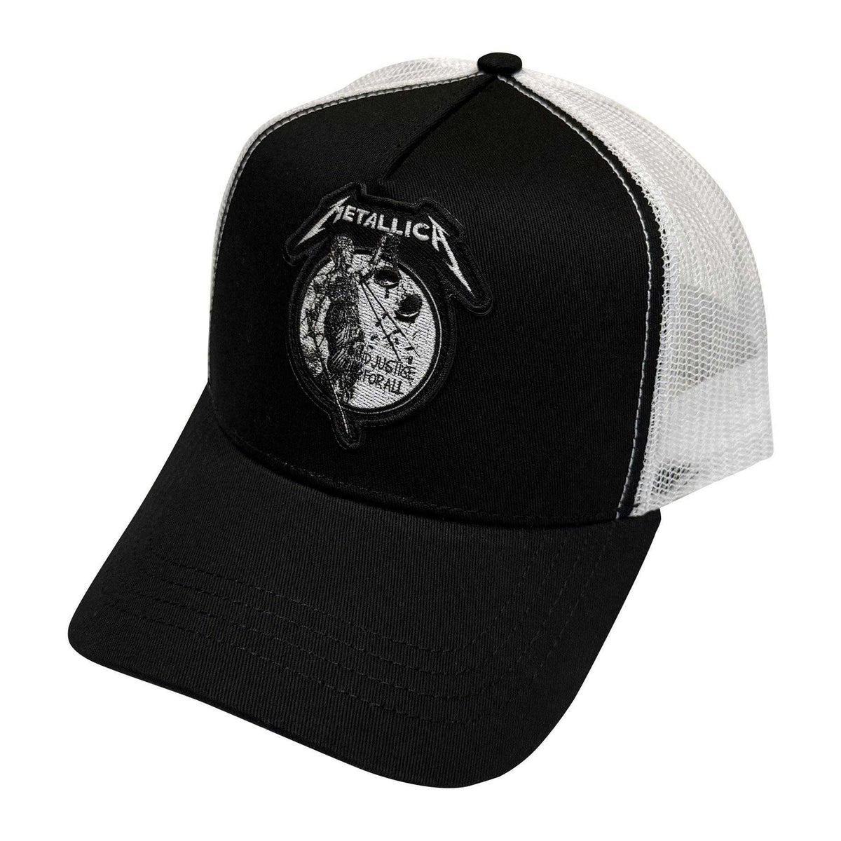 Black-White - Front - Metallica Justice Mono Mesh Baseball Cap