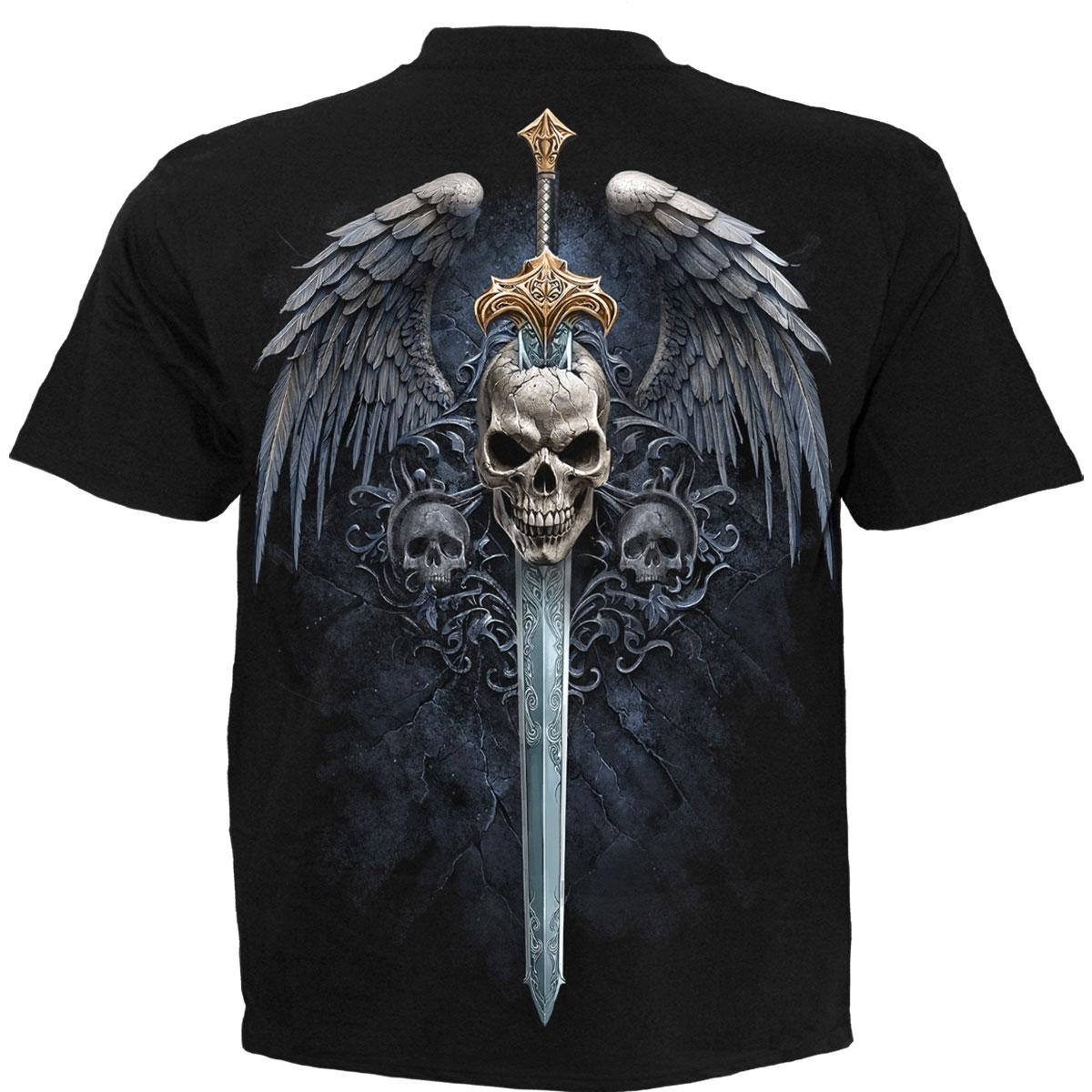 Black - Back - Spiral Direct Unisex Adult Angel Sword Back Print T-Shirt