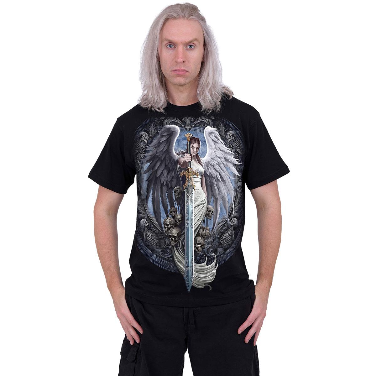 Black - Side - Spiral Direct Unisex Adult Angel Sword Back Print T-Shirt