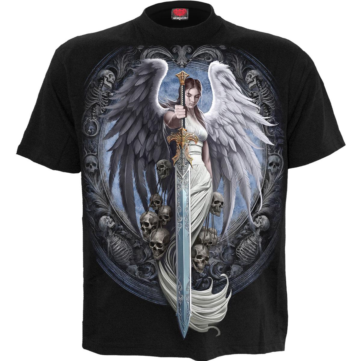 Black - Front - Spiral Direct Unisex Adult Angel Sword Back Print T-Shirt