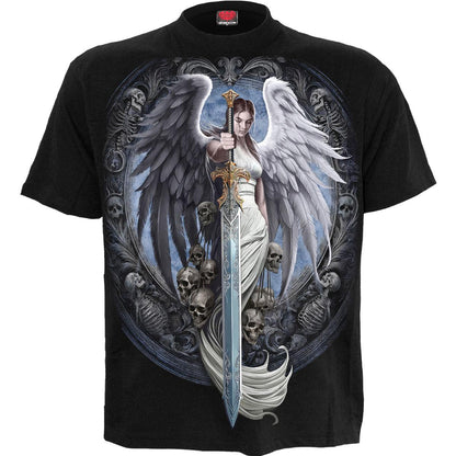 Black - Front - Spiral Direct Unisex Adult Angel Sword Back Print T-Shirt