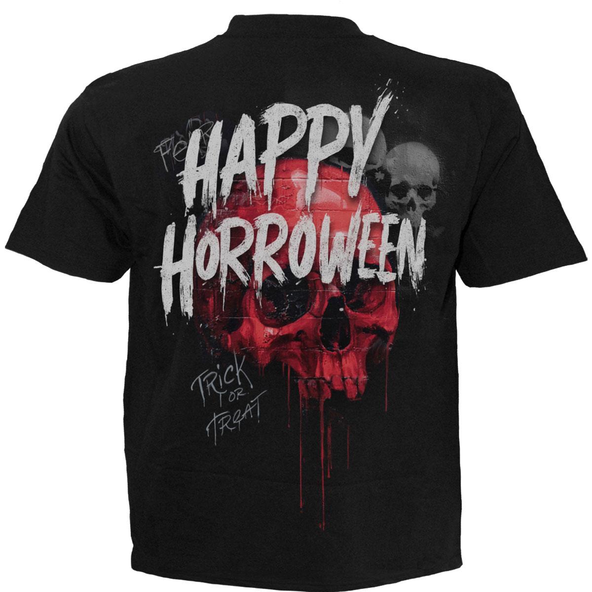 Black - Back - Spiral Direct Unisex Adult Happy Horroween Back Print T-Shirt