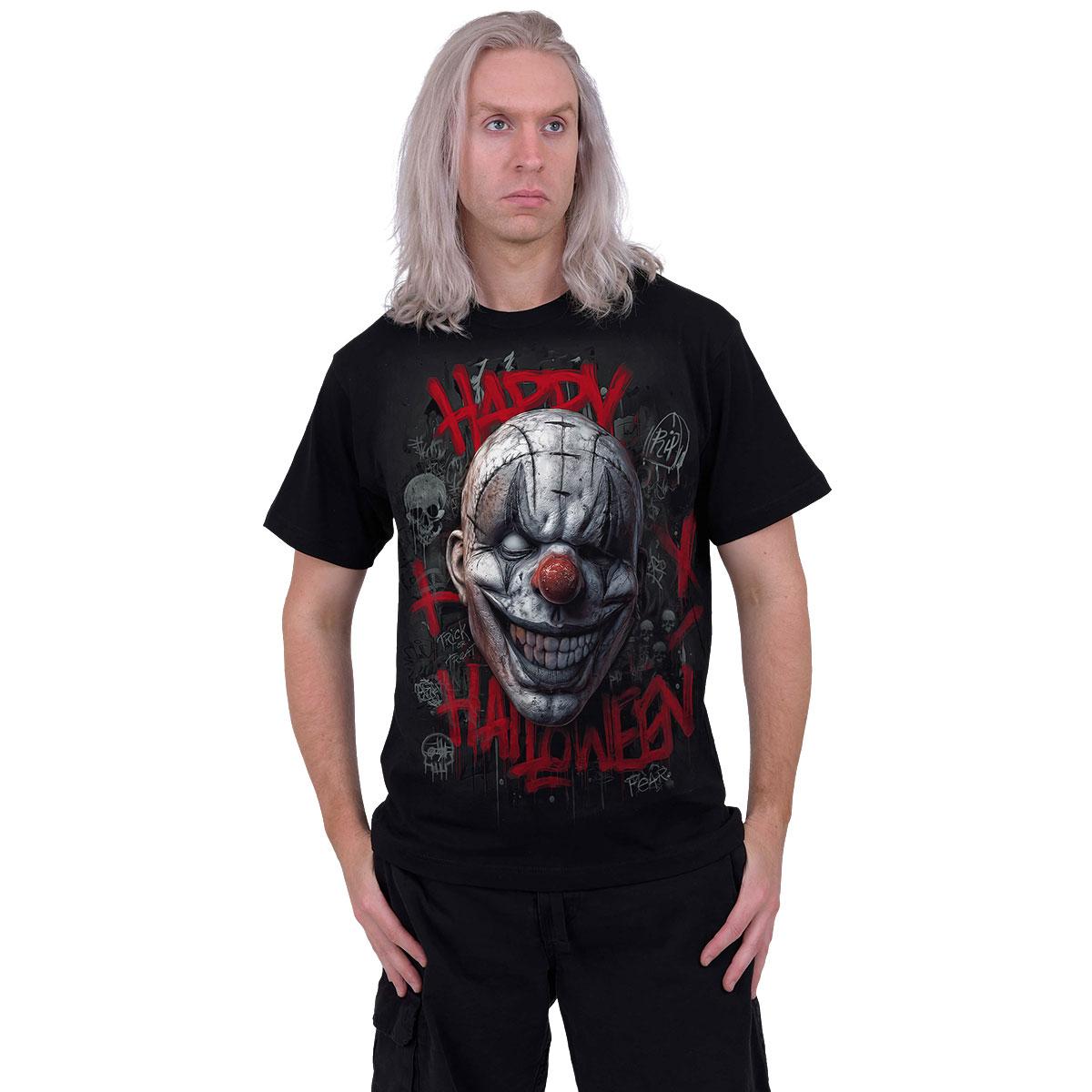 Black - Side - Spiral Direct Unisex Adult Happy Horroween Back Print T-Shirt