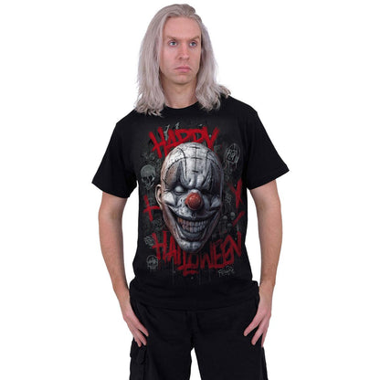 Black - Side - Spiral Direct Unisex Adult Happy Horroween Back Print T-Shirt