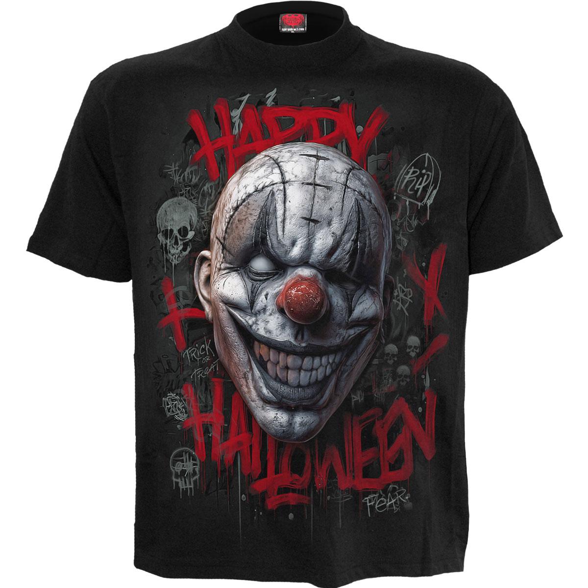 Black - Front - Spiral Direct Unisex Adult Happy Horroween Back Print T-Shirt