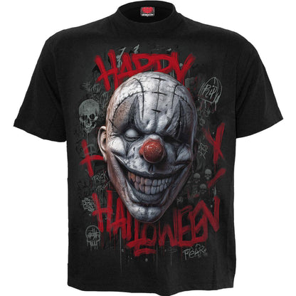 Black - Front - Spiral Direct Unisex Adult Happy Horroween Back Print T-Shirt
