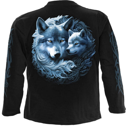 Black - Back - Spiral Direct Unisex Adult Wolf Guardian Back & Sleeve Print Long-Sleeved T-Shirt